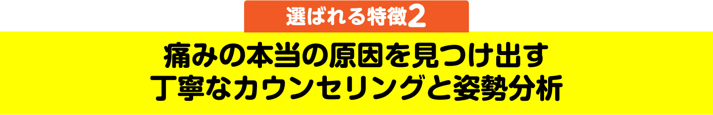 選ばれる特徴2 痛みの本当の原因を見つけ出す丁寧なカウンセリングと姿勢分析