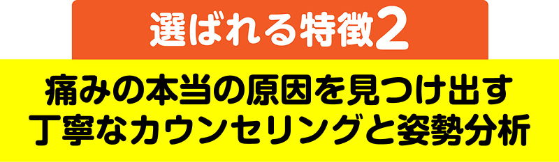 選ばれる特徴2 痛みの本当の原因を見つけ出す丁寧なカウンセリングと姿勢分析